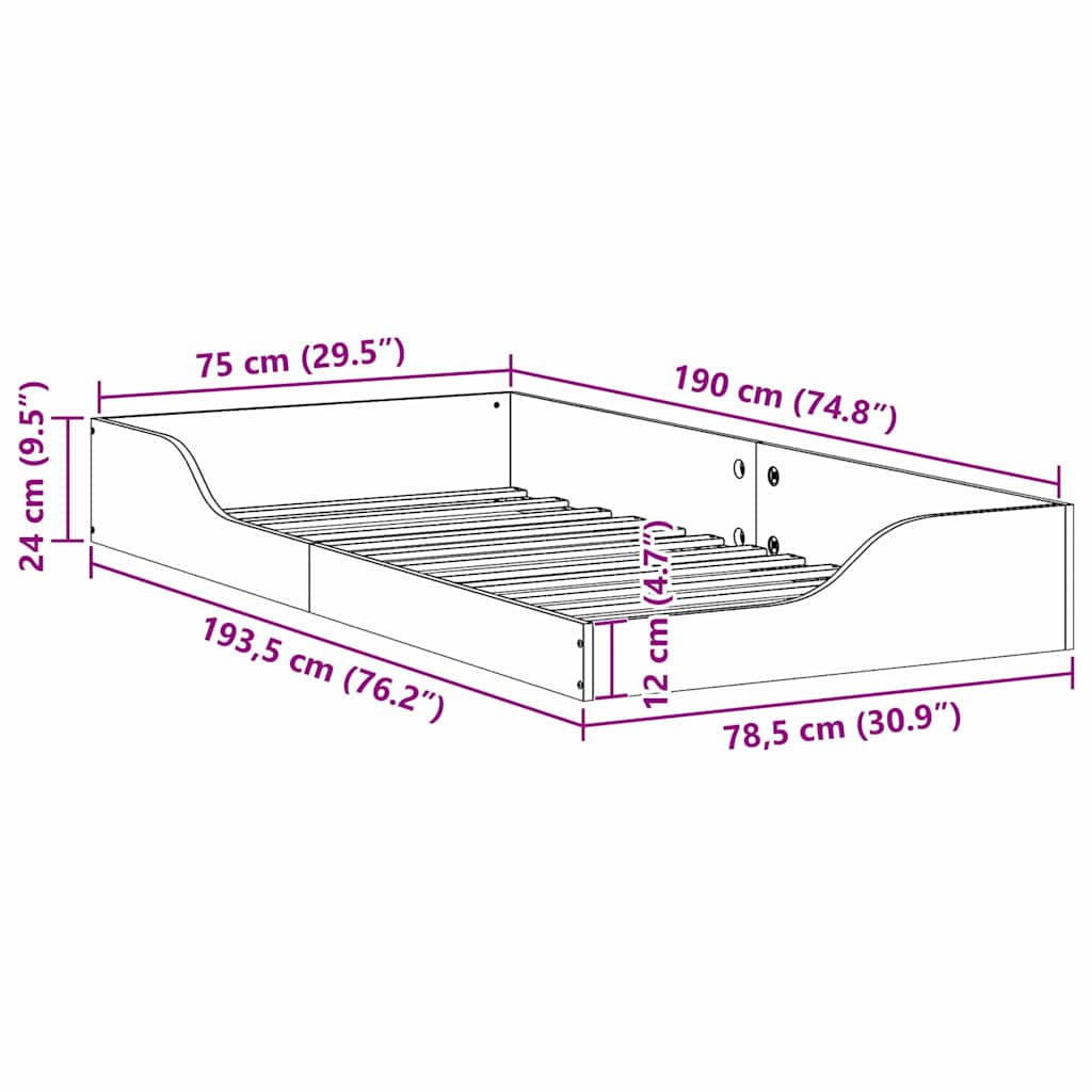 Bodenbettgestell Braun 75 x 190 cm Massivholz Kiefer